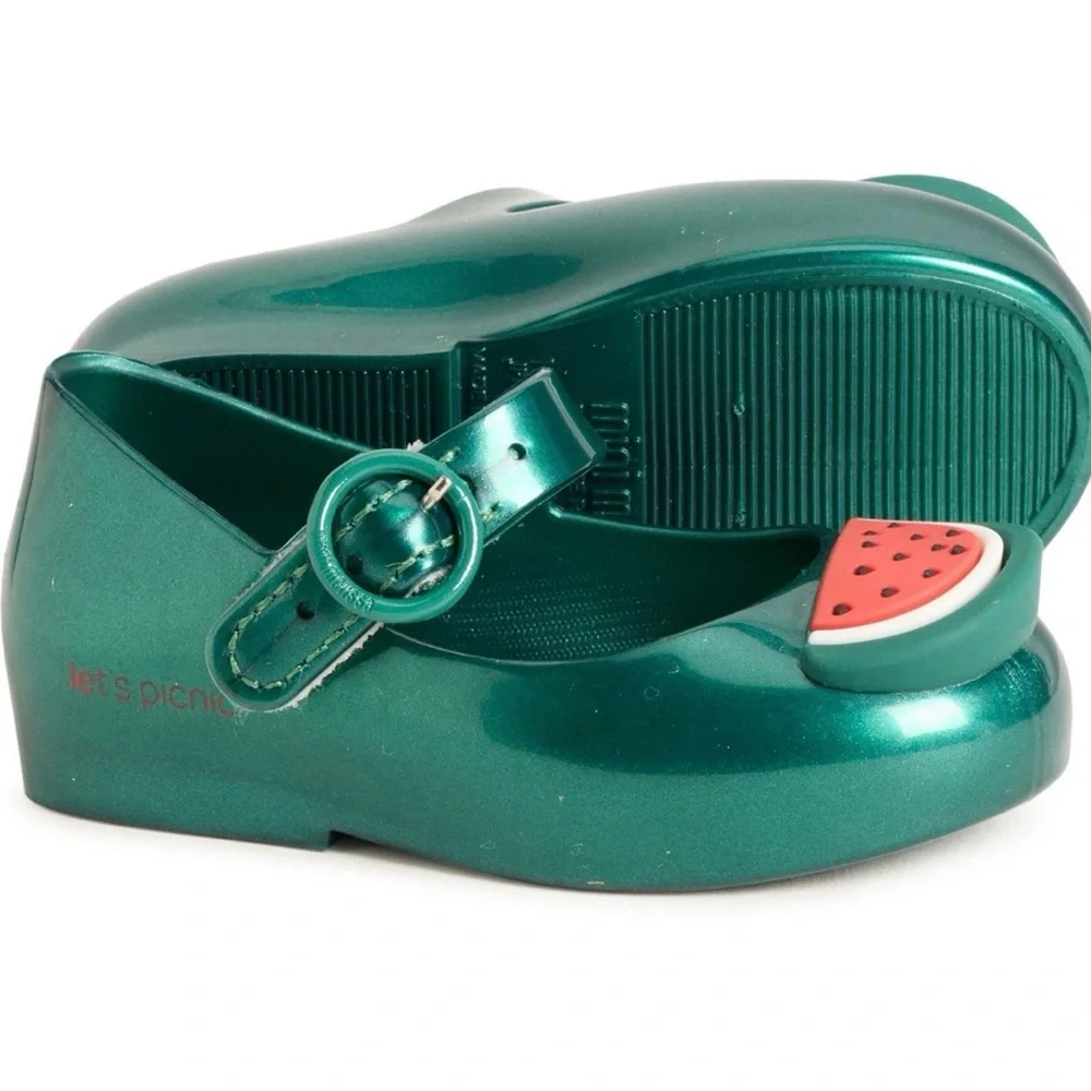 Mini Melissa Toddler Girl Sweet Love Picnic Green Mary Jane Shoes Watermelon NIB